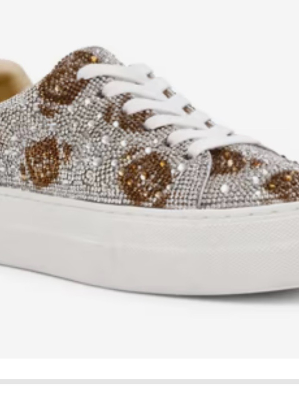 Crystal-Embellished Leopard Print Platform Sneaker - White and Brown